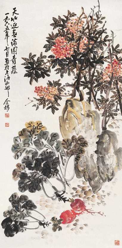 王个簃 天竹迎春 立轴
